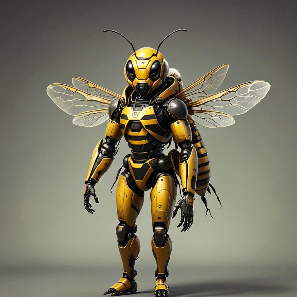 Intricate Bee-Humanoid Hybrid Figure