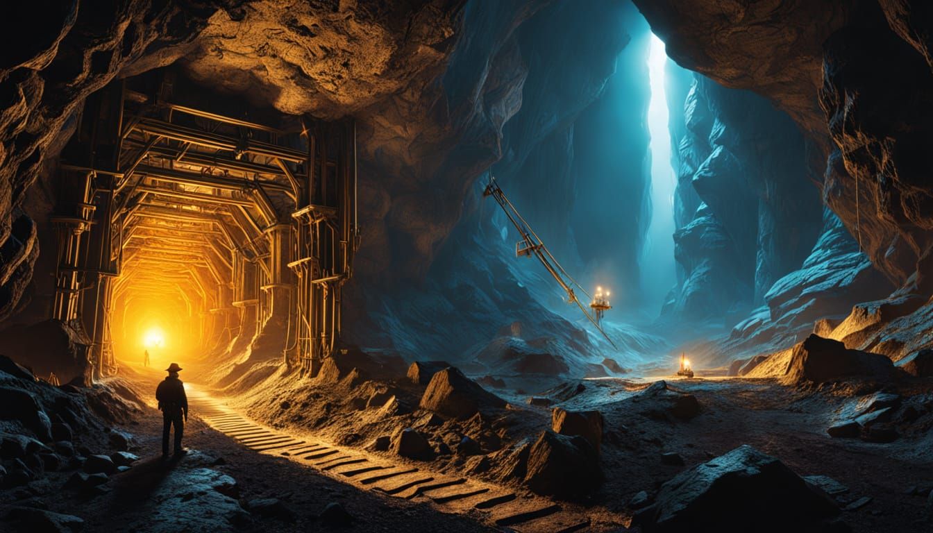 Glowing Gold Veins in Underground Mine Concept Art
