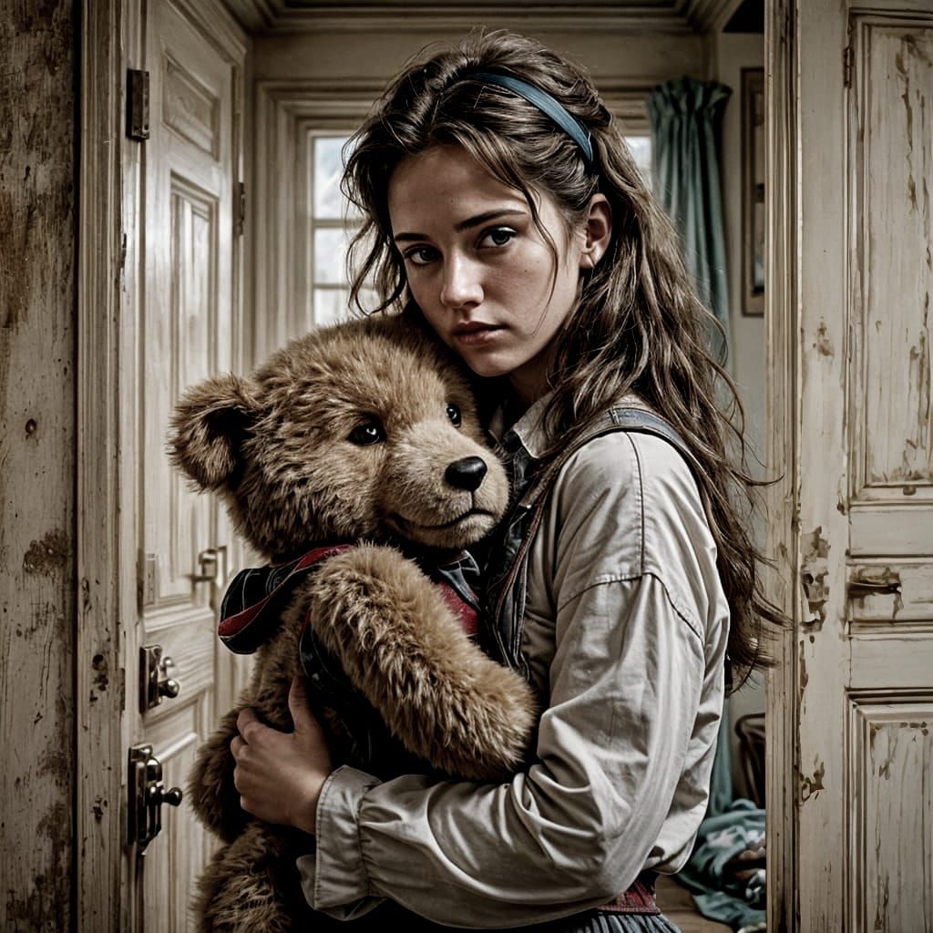 Girl Clings to Teddy Bear, Afraid of the Dark in Whimsical 8...