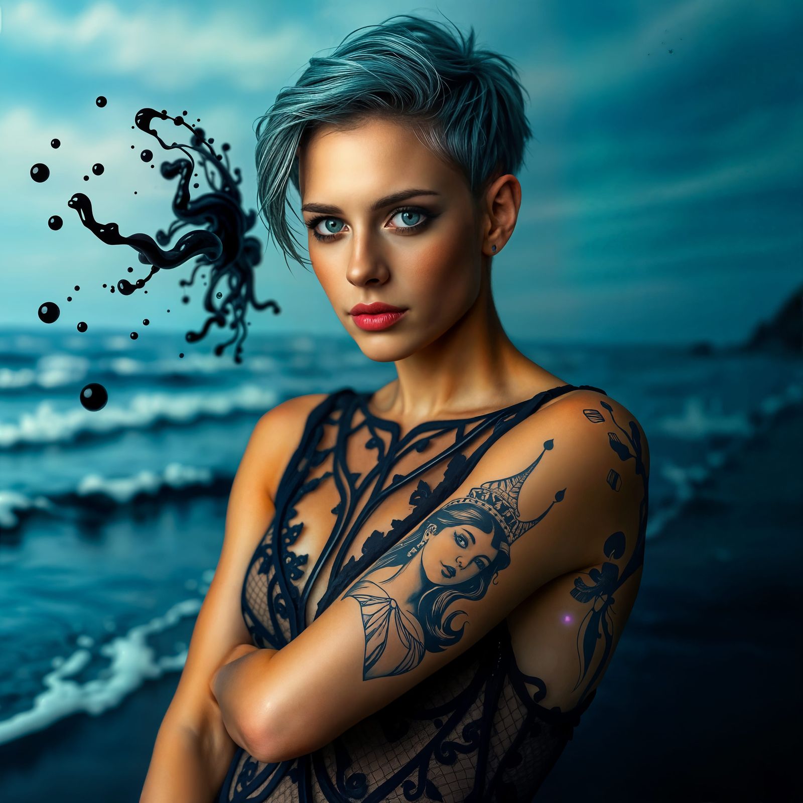 Vibrant Portrait of a Tattooed Athlete in Dramatic Lighting