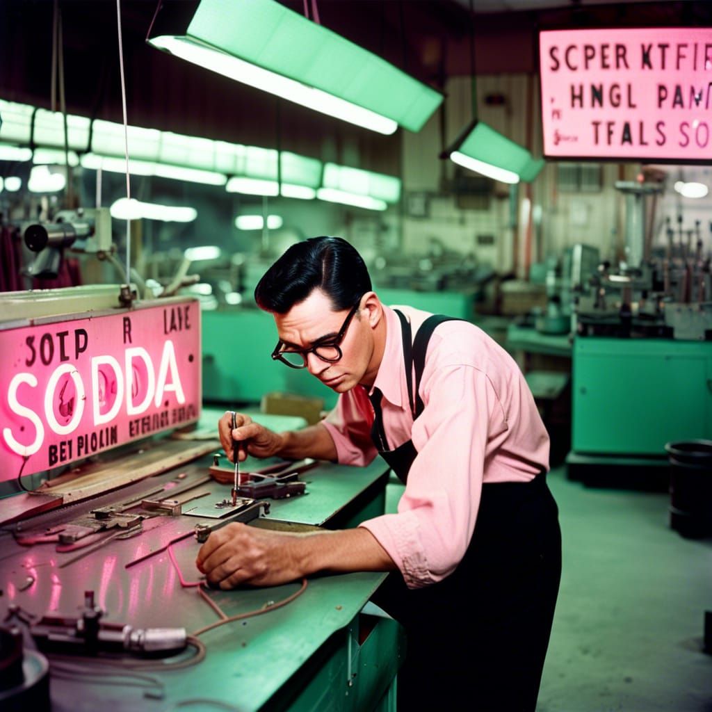 1950s Sign Shop Owner Crafts Vibrant Neon Sign Art