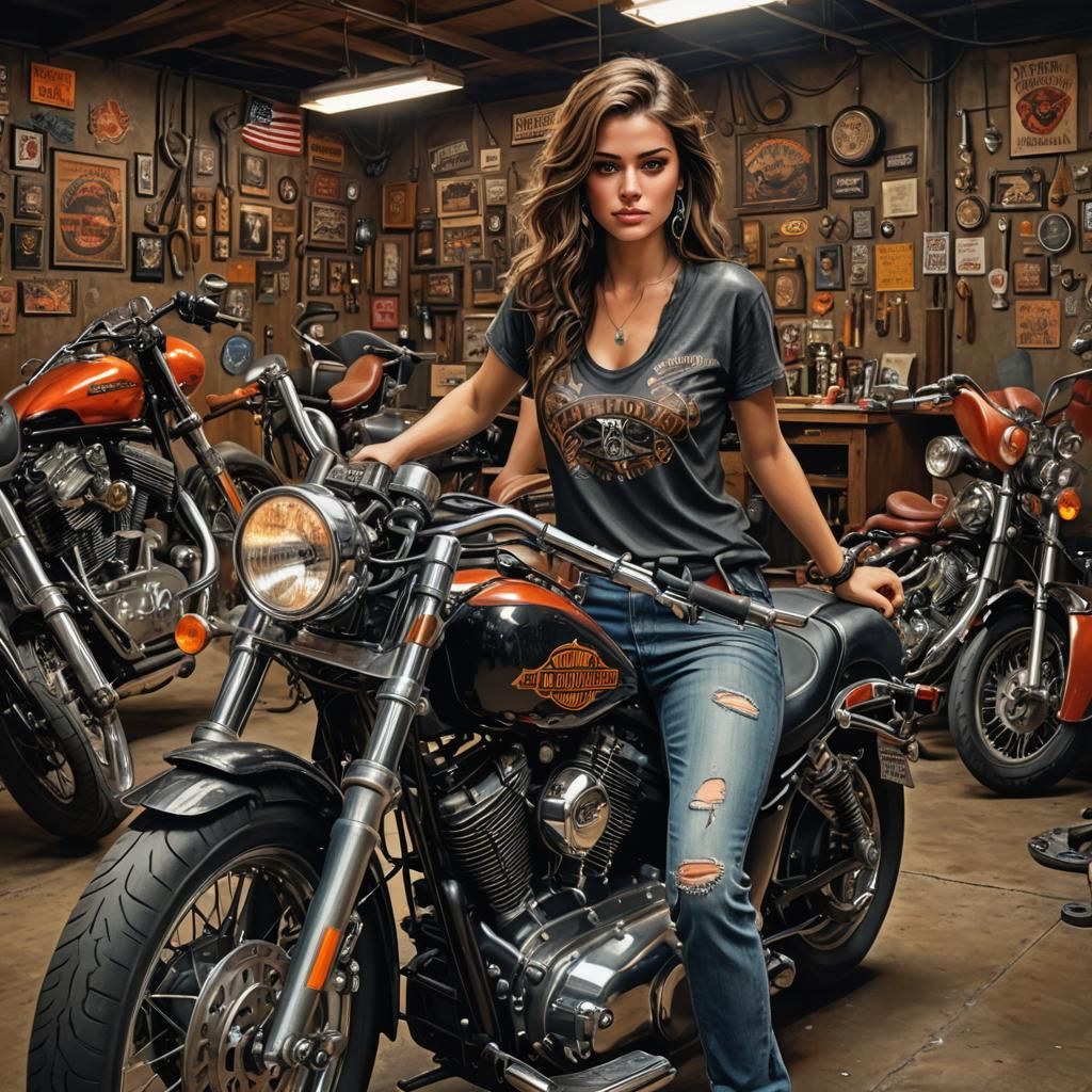 Biker Chick in Harley Davidson Style
