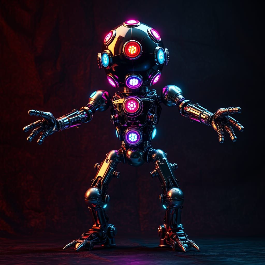 Metallic Robot with Interconnected Spheres and Pulsating LED...
