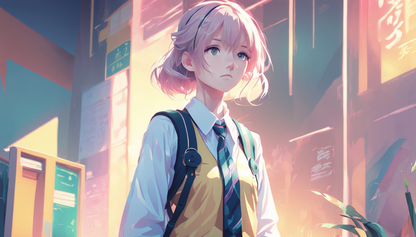 Anime Girl in School Uniform Digital Art