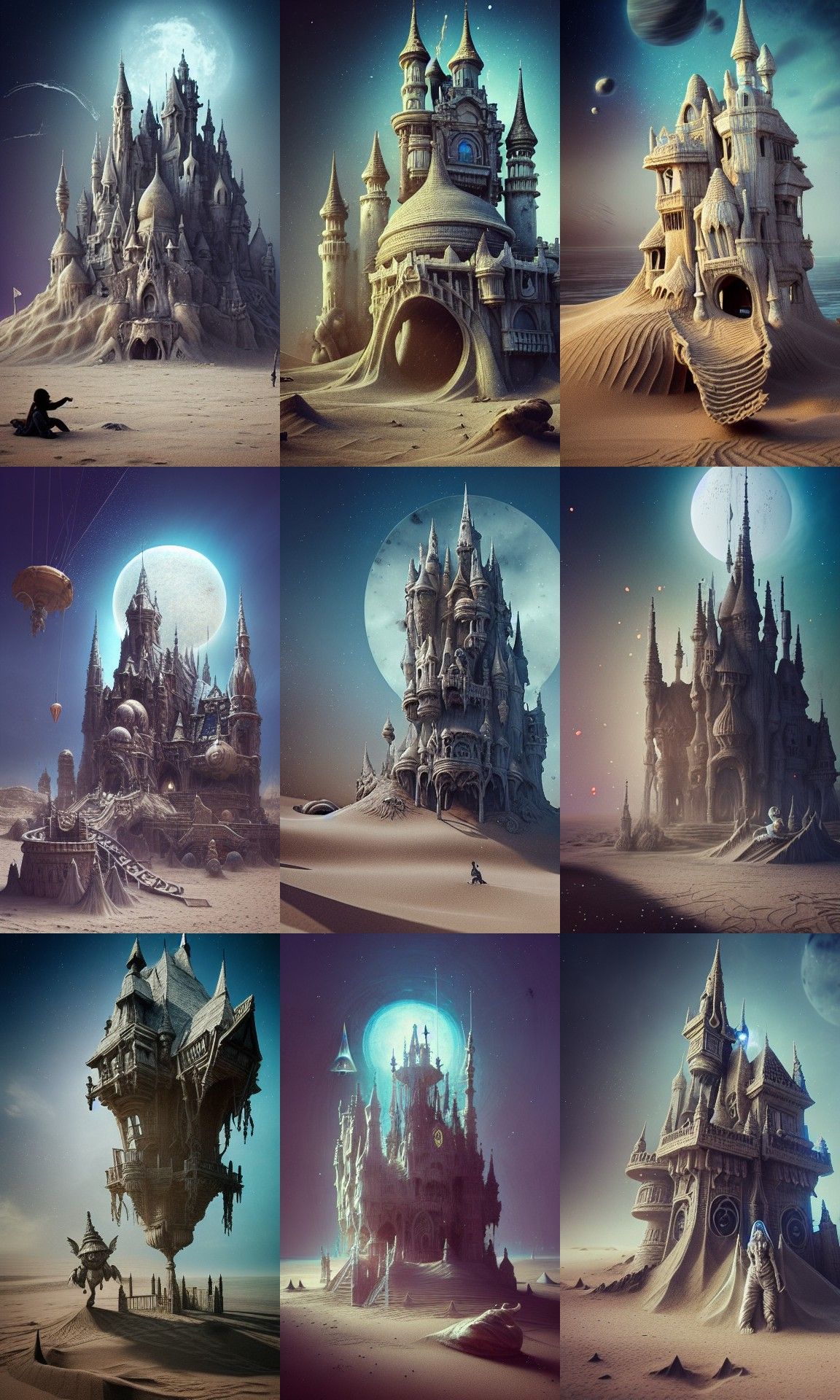 Exquisitely Detailed Haunted Sandcastle in Cosmic Space