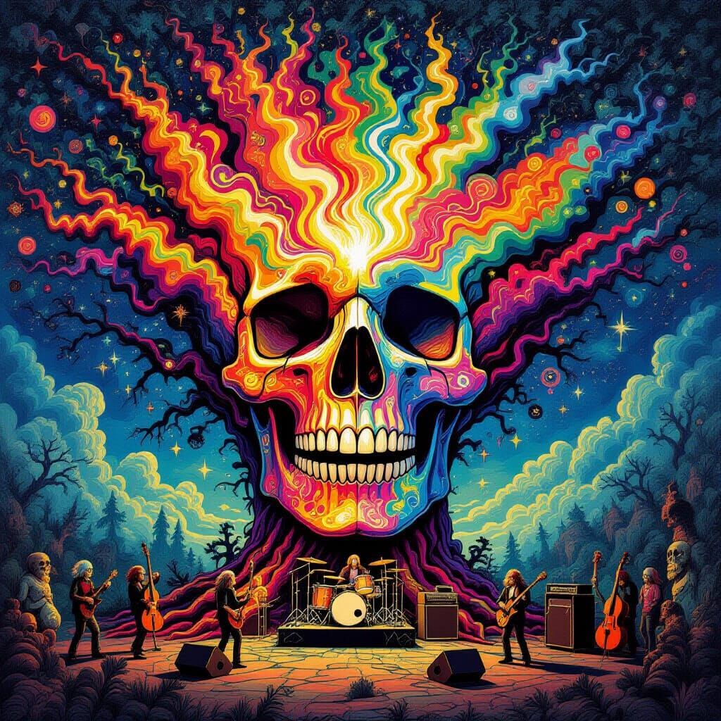 Grateful Dead Concert on Psychedelic Skull Tree