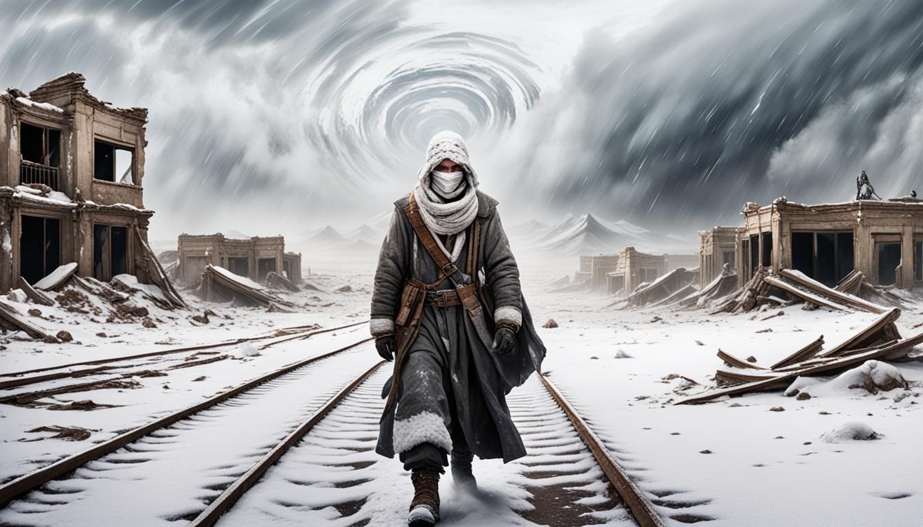 Post Apocalyptic Winter Landscape in Abandoned City Ruins