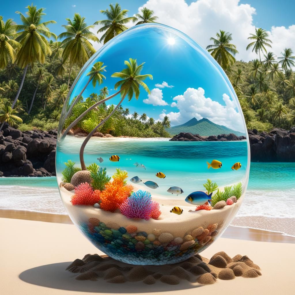 Epic Silicon Egg Vessel on Tropical Beach with Colourful Fis...