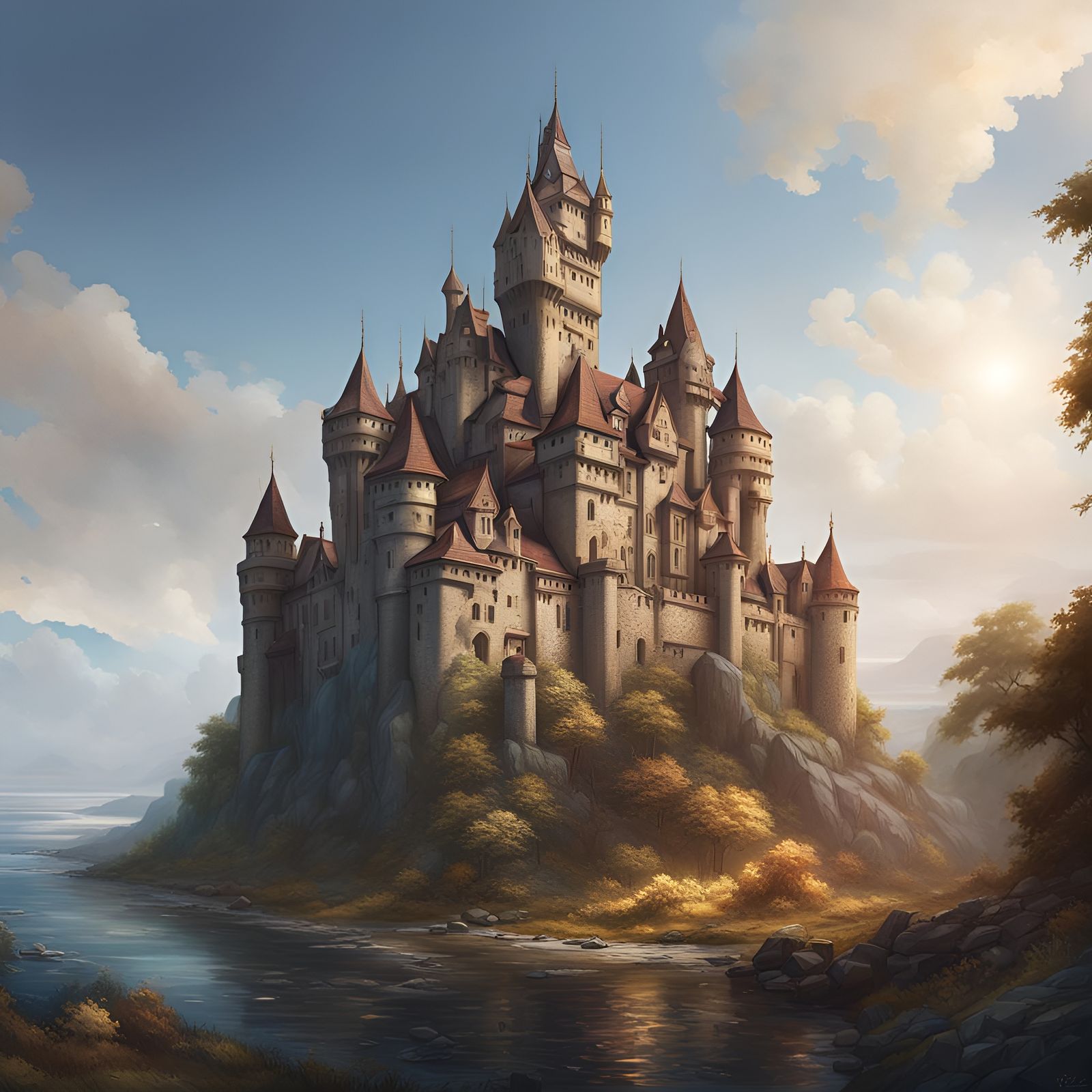 Imaginative Castle Portrait with Hyper-Realistic Lighting