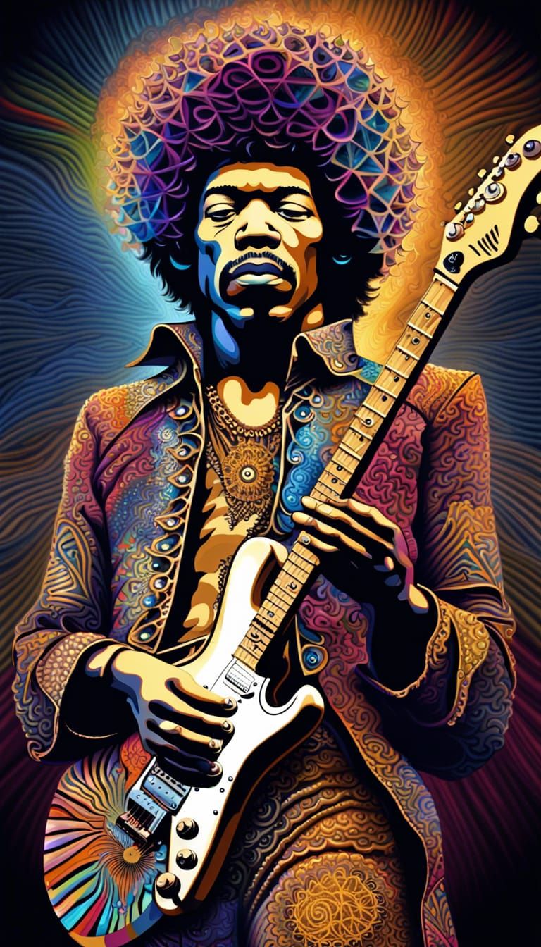 Psychedelic Jimi Hendrix in Cosmic Harmony