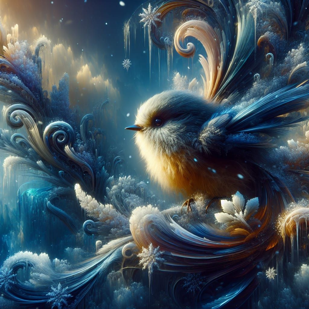 Winter Bird in Enchanted Snowscape