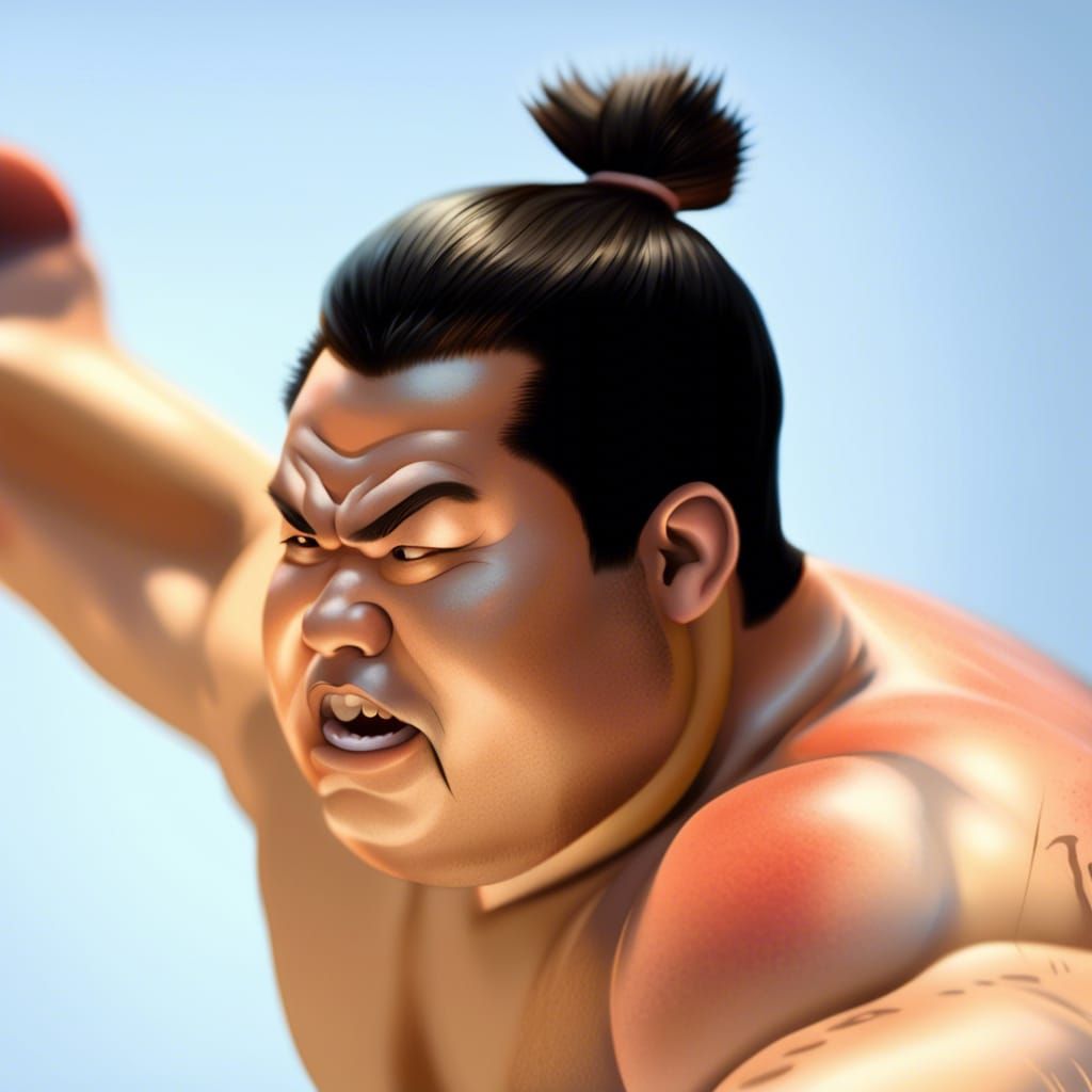 Hyperrealistic Sumo Warrior in Vibrant Splash Art