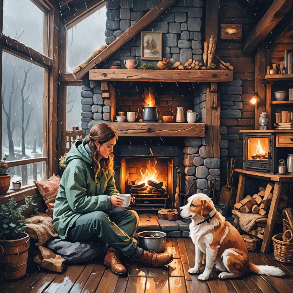 Cozy Winter Scene in Scandinavian Abstraction