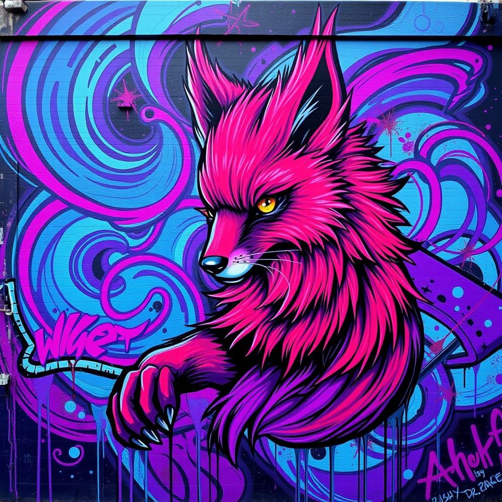Cosmic Graffiti Tag of ScarletFur in Neon Style
