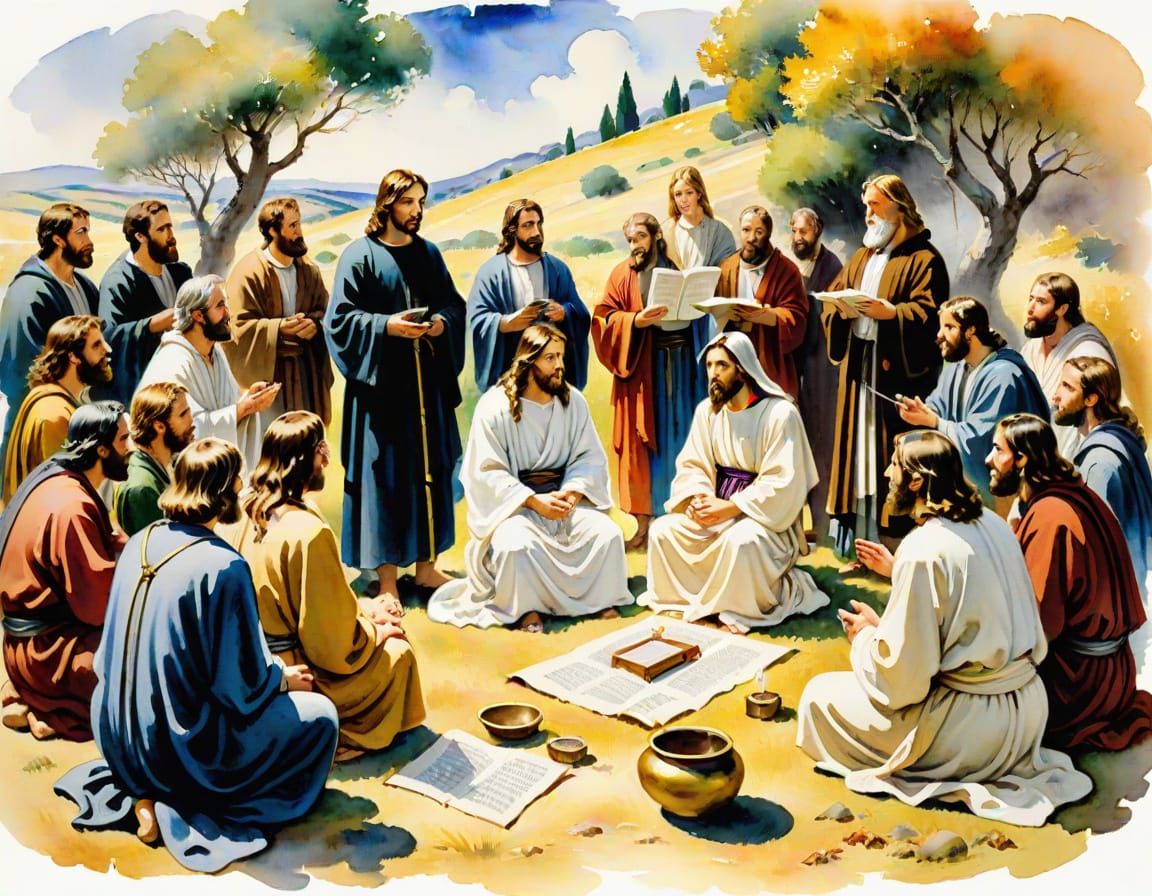 Jesus Teaches Repentant Crowd in Impressionist Style