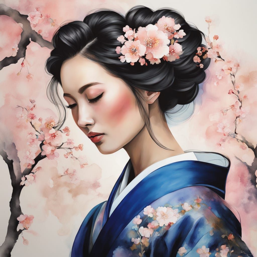 Elegant Japanese Woman with Decorative Hair Chopsticks