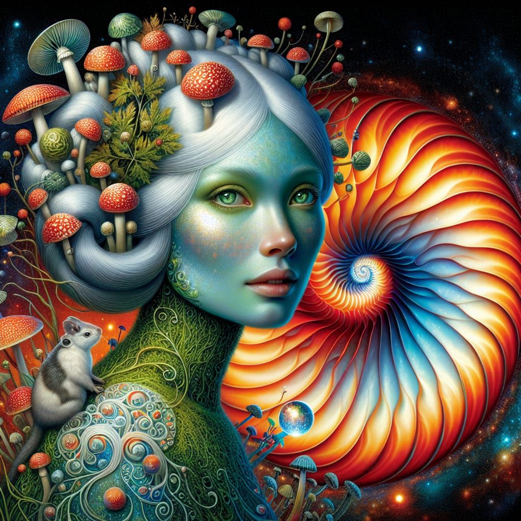 Enchanting Earth Goddess in Cyberpunk Style