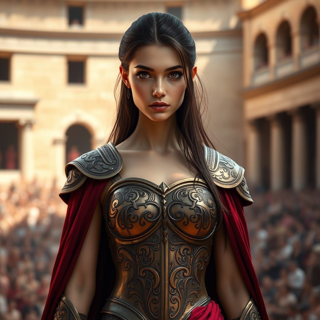 Regal Young Woman in Ancient Arena Armor