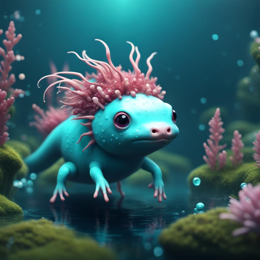 Surreal Aqua Axolotl in Vibrant Fantasy World