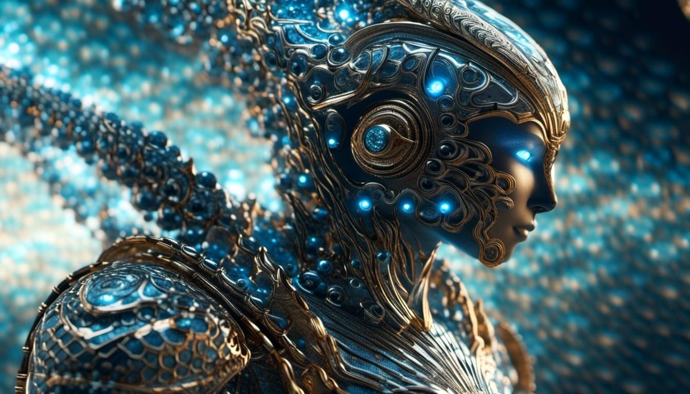 Cyborg Alien King on Cosmic Ocean Shore