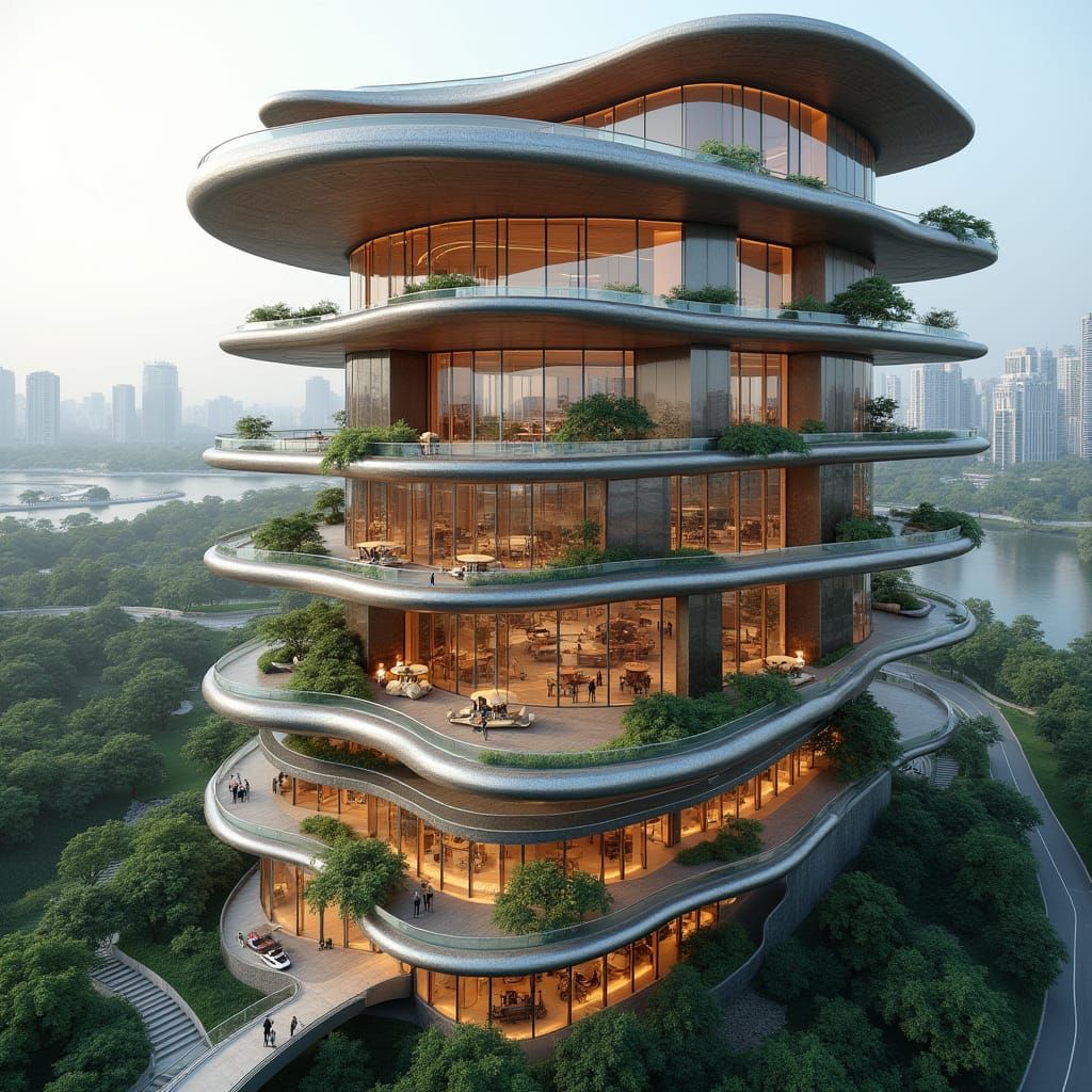 Futuristic Flower Skyscraper in Organic Biomechanical Style