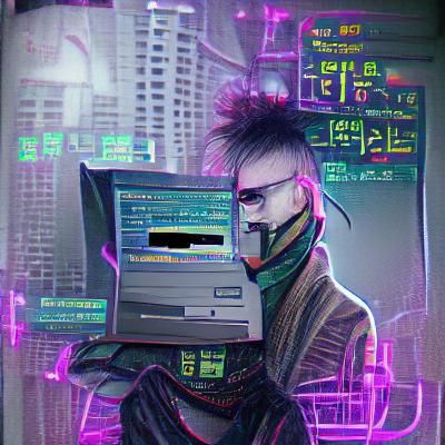 Cyberpunk Hacker in Neon Landscape