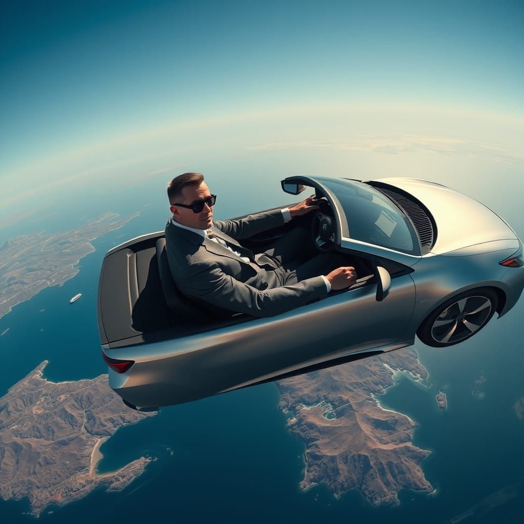 Sleek Cyberpunk Roadster Hovers Above the Mediterranean