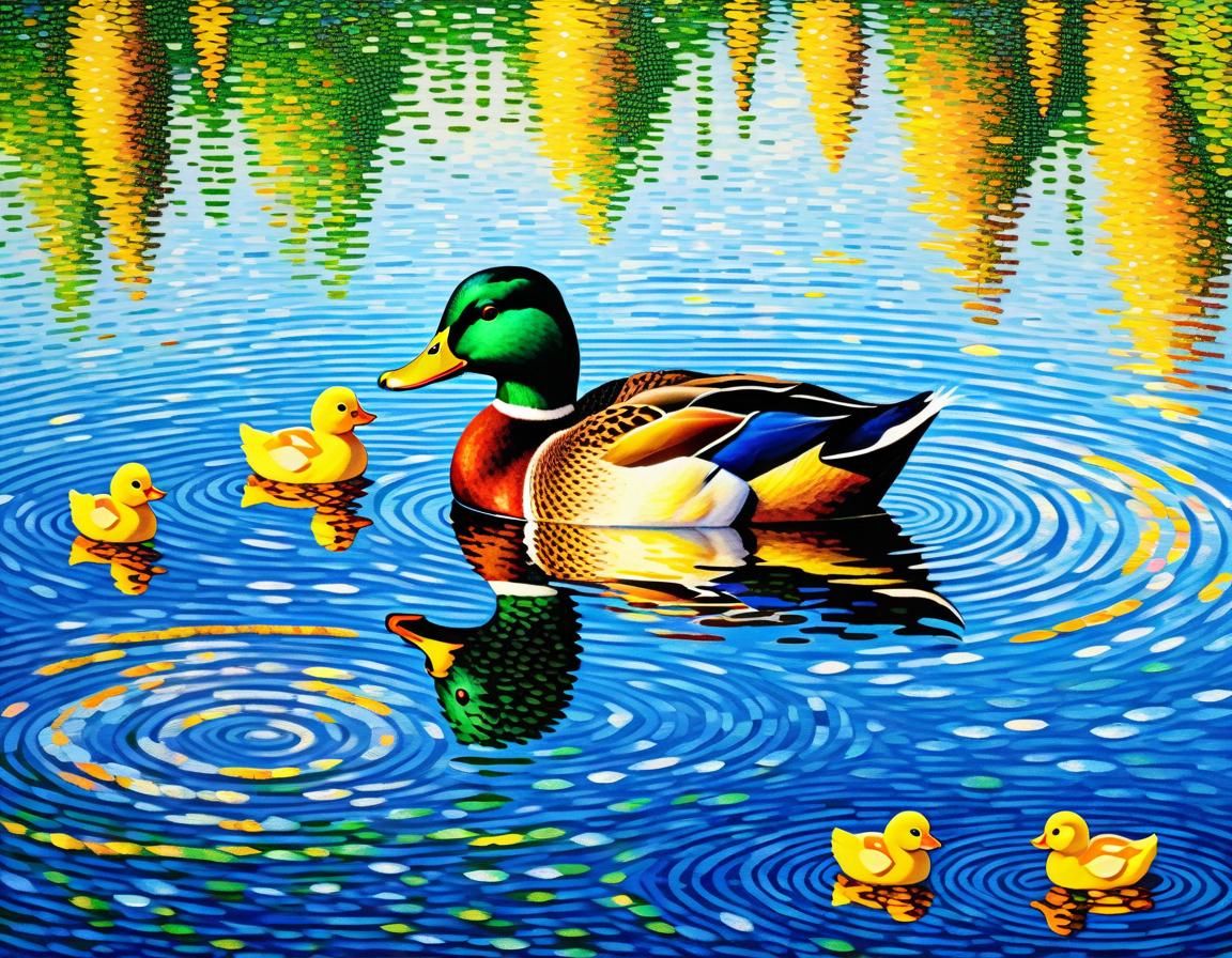 Ducks in Seurat's Pointillist Masterpiece of Feathery Friend...