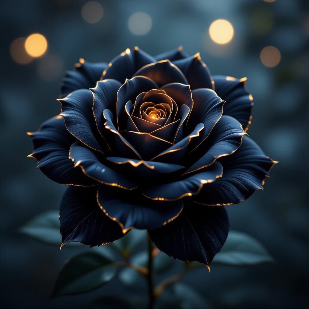 Glowing Black Rose with Golden Edges in Moody Light