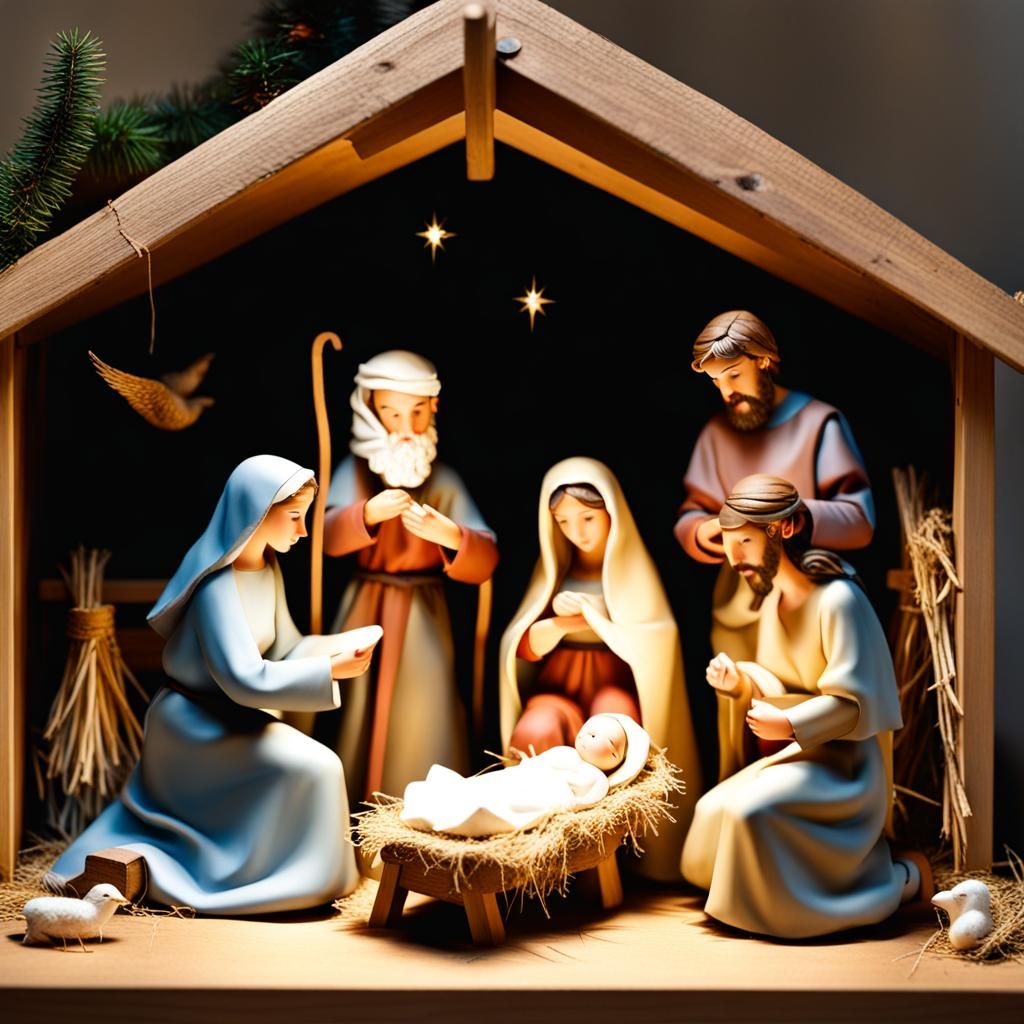 Biblical Nativity Scene in Classical Art Style