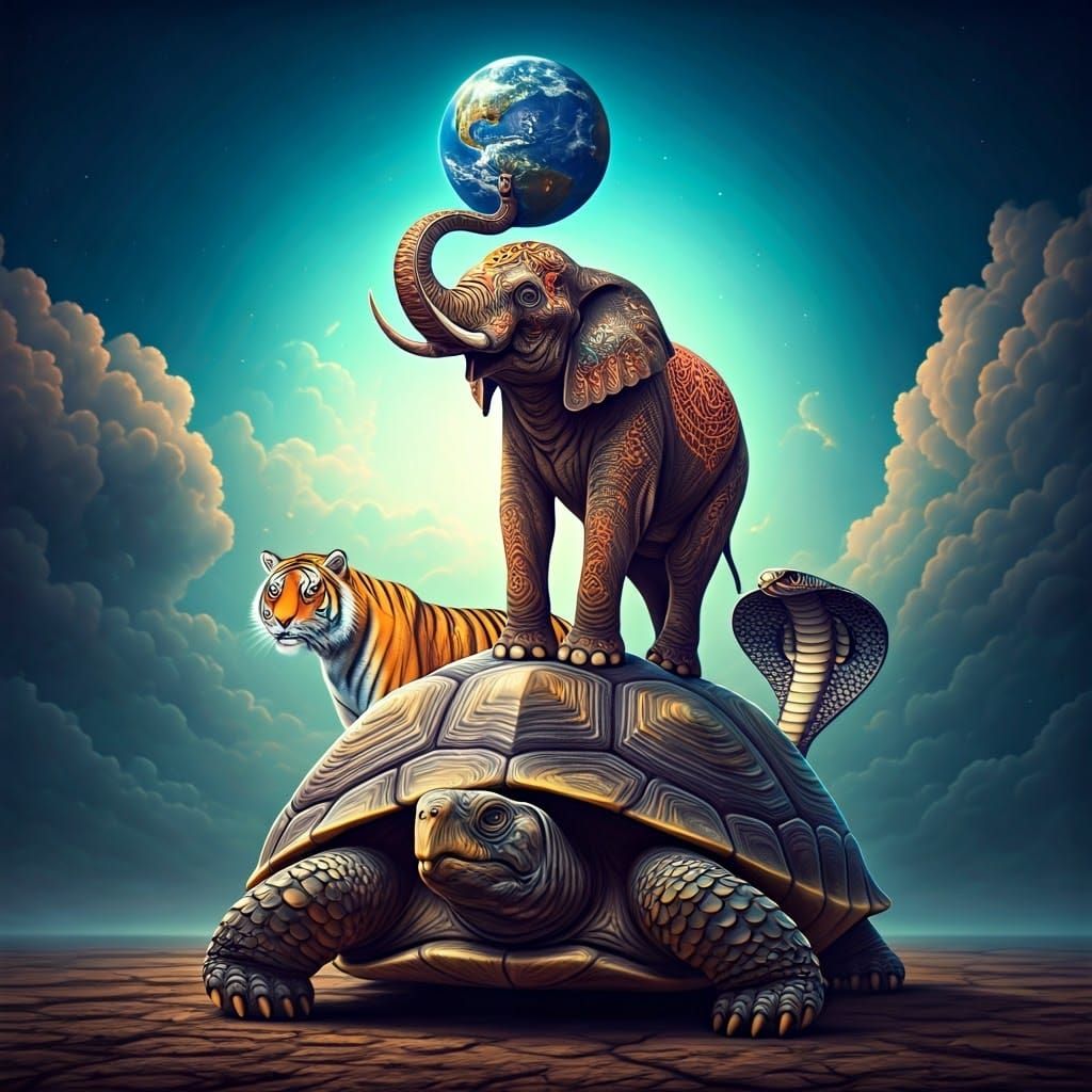 Cosmic Elephant Supports the Earth with Turtle's Aid