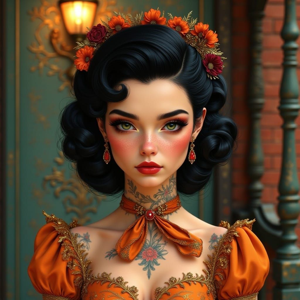 Vintage Dark Romance Pin-Up Girl in 1940s Style