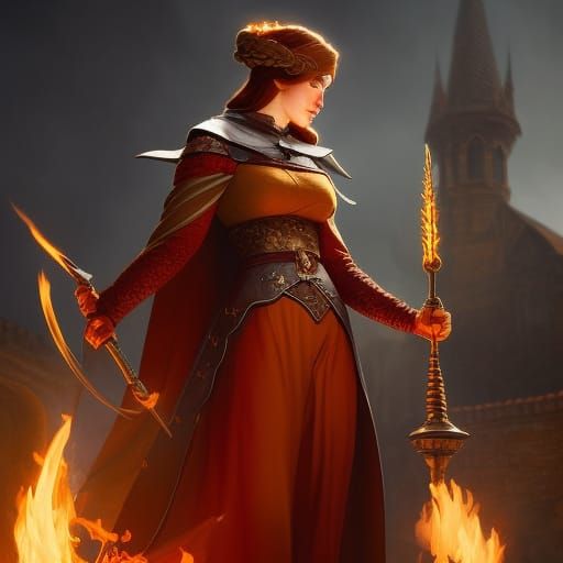 Medieval Flame Summoner Portrait in Triadic Colors