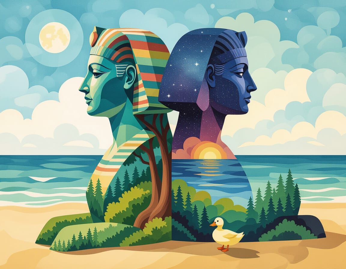 Surreal Landscape Merging with Beach Holiday, Aquarelle Styl...