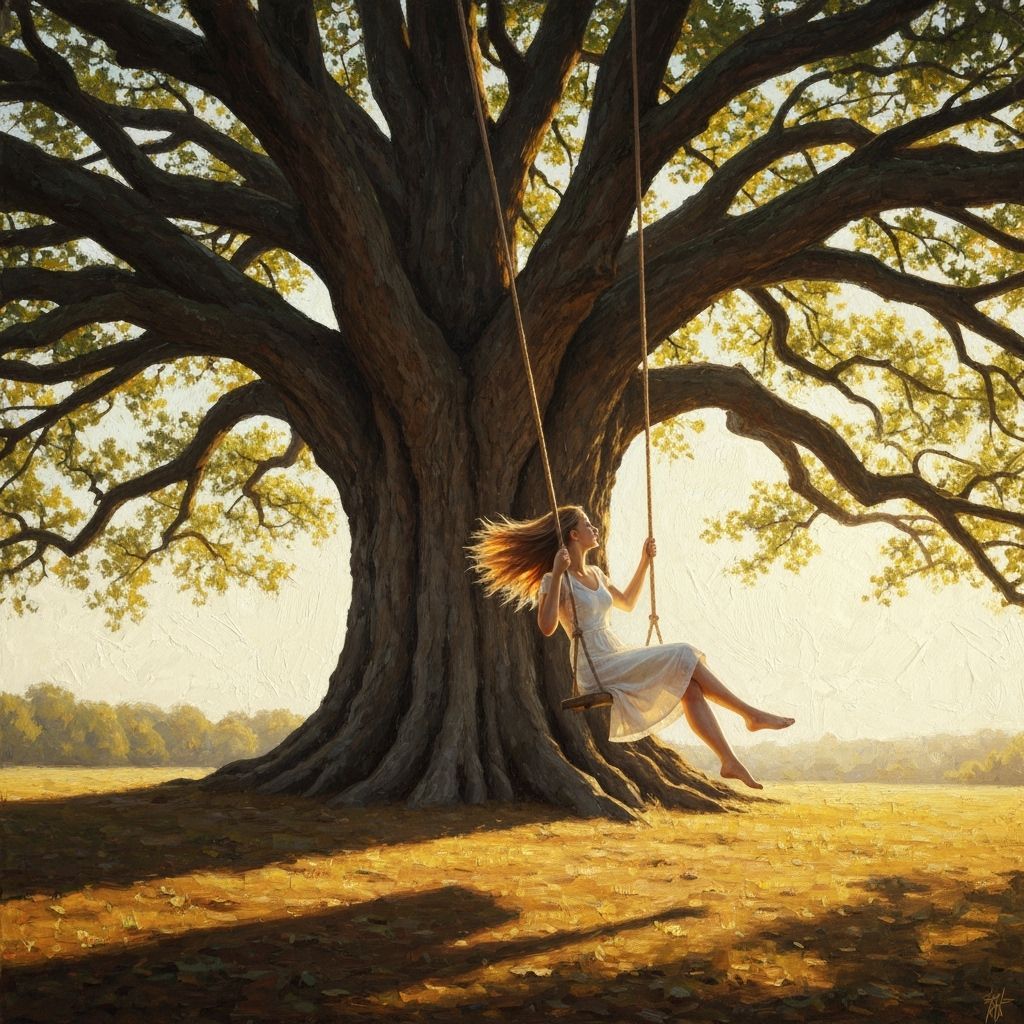 Woman on Swing: Impasto Painting in Golden Light