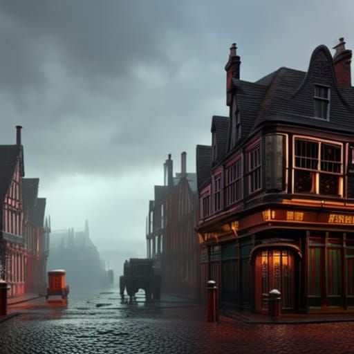 Victorian London Tavern Aglow at Dusk