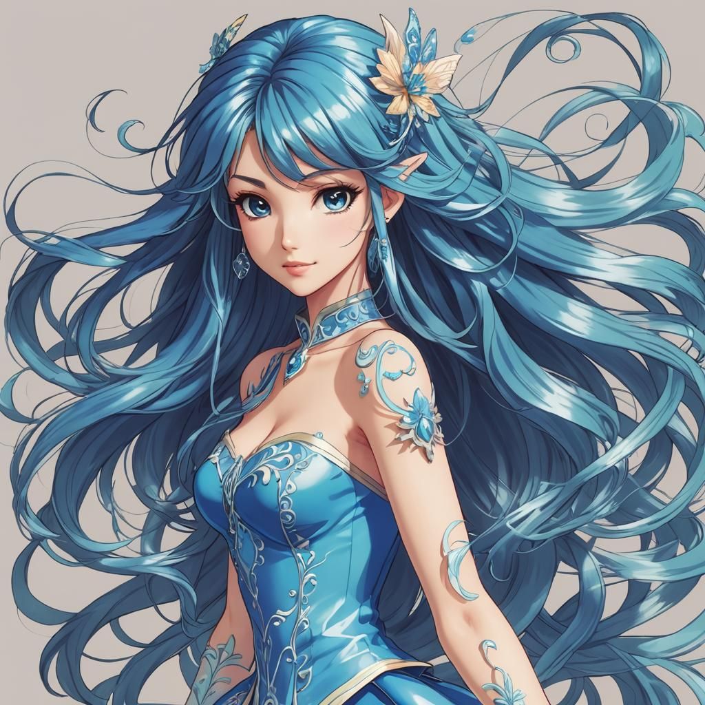 Long-Haired Anime Girl in a Magical Setting