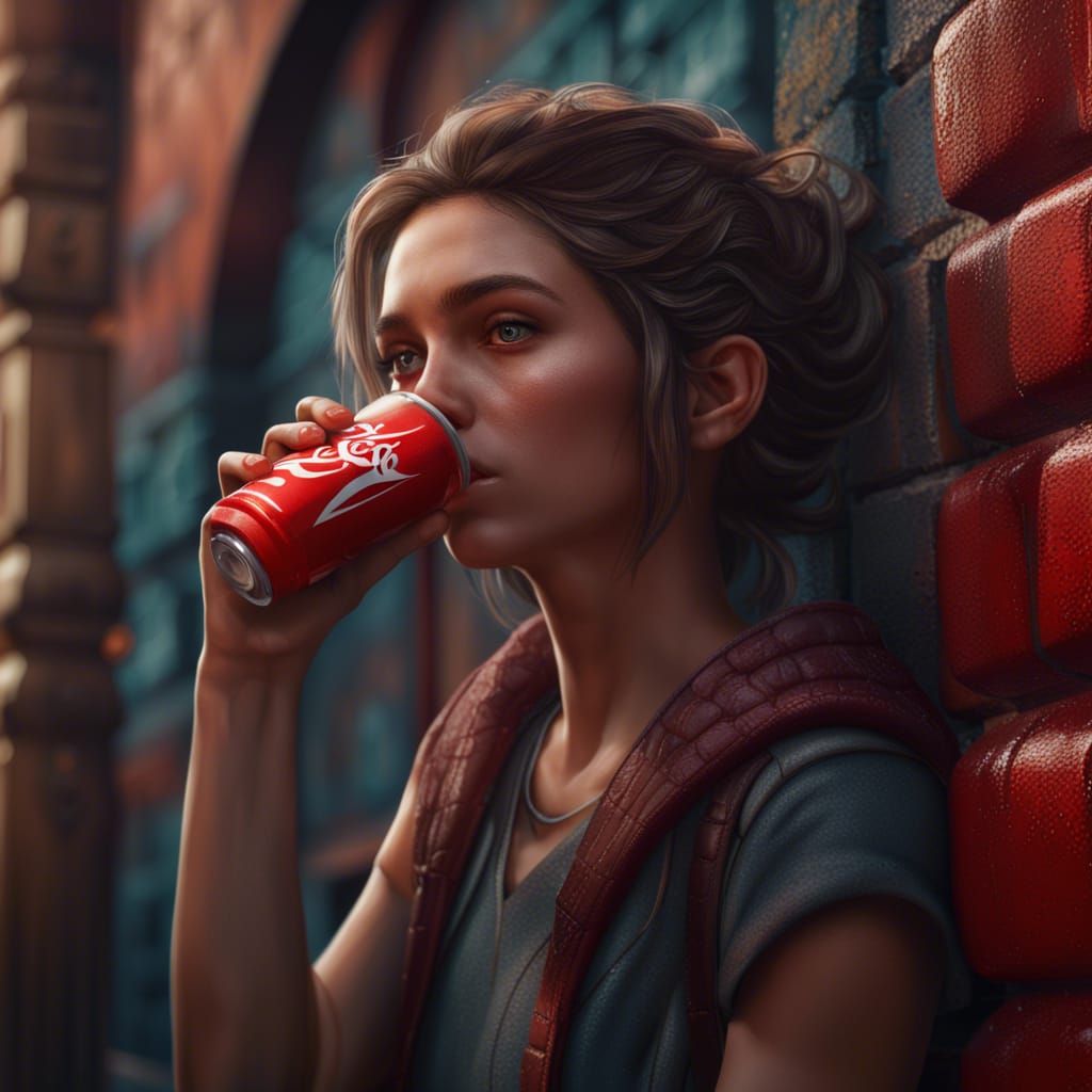 Girl Leaning Against Wall in Vibrant, Fantastical Setting