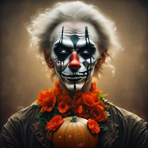Gothic Portrait of a Pumpkin Clown
