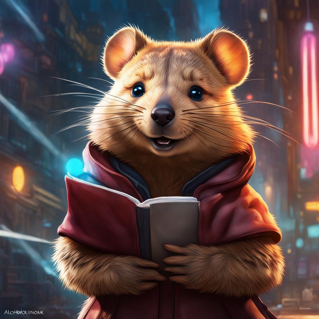 Cyberpunk Quokka Spy in Hyperdetailed Portrait
