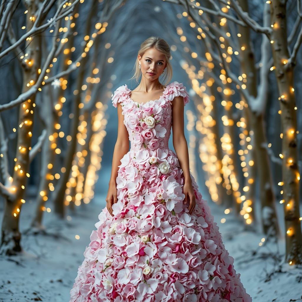 Enchanted Winter Ballerina in Floral Dress
