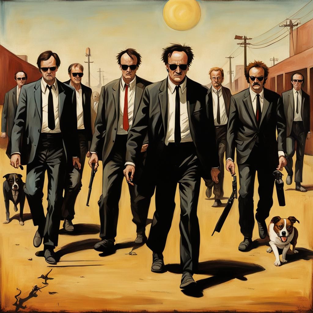 Reservoir Dogs by Quentin Tarantino as a Hieronymus Bosch renaissance detailed painting