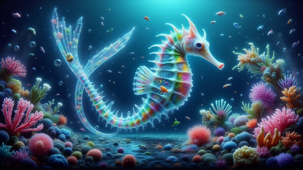 Iridescent Seahorse in Dreamy Oceanic Scene