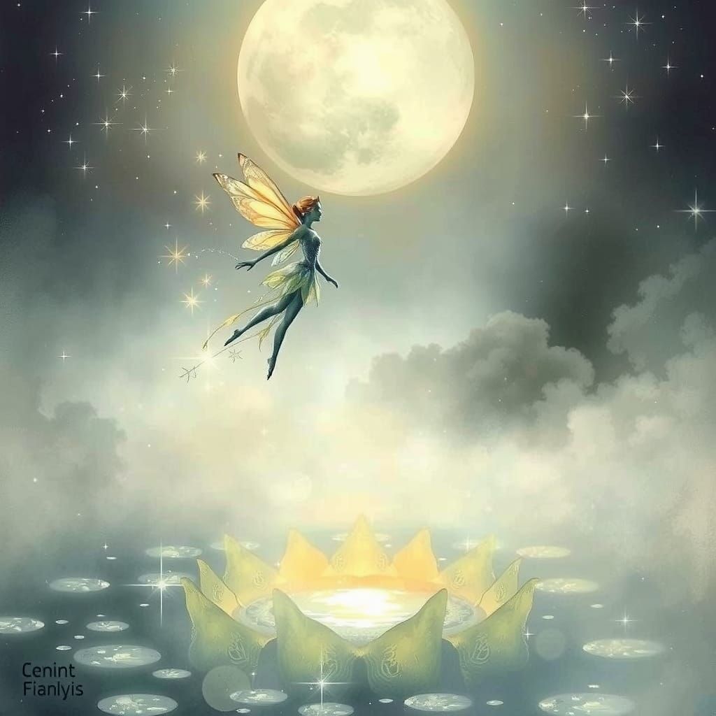 Whispering Watercolor Fairy Over Luminous Pond