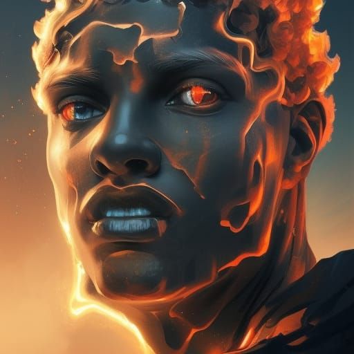 Ethereal Guardian Made of Lava and Black Crystal