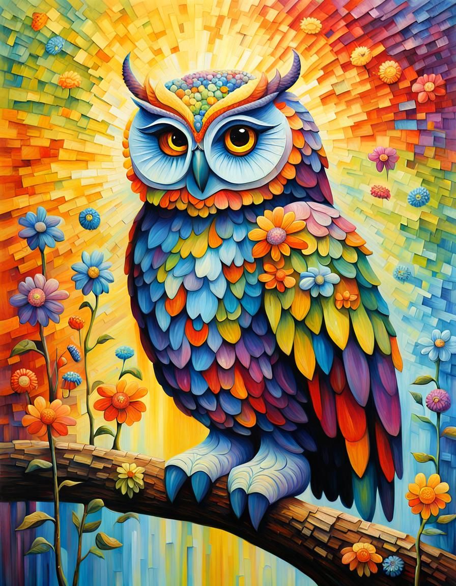 Majestic Owl in Vibrant Impressionist Style