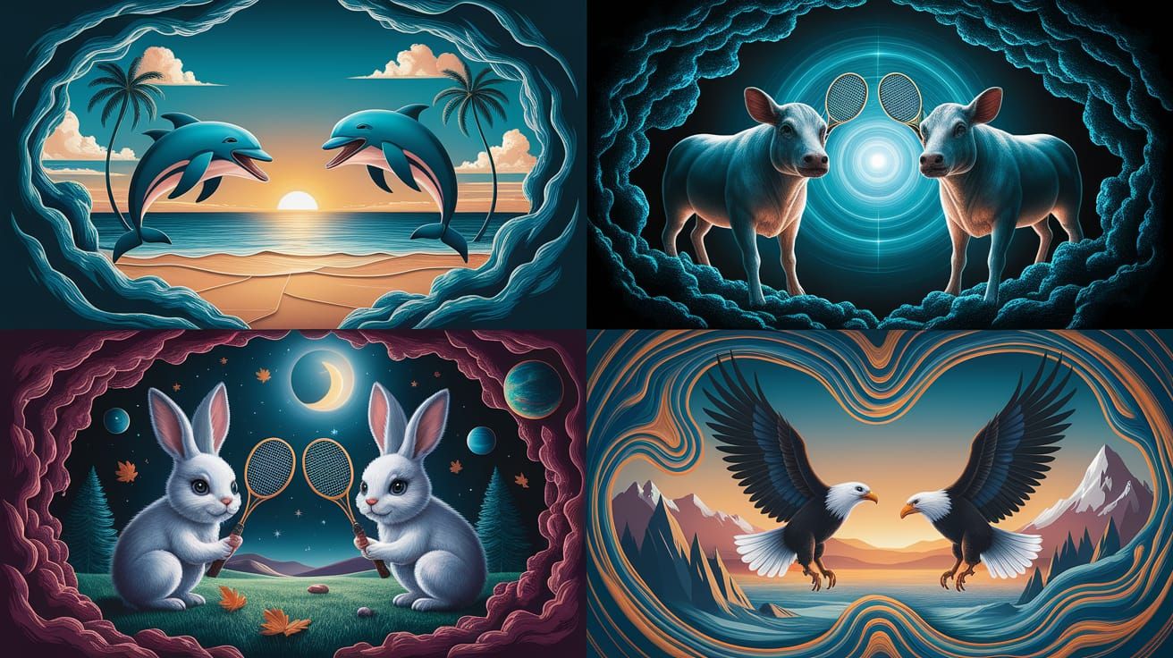 Surreal Cat-Dog Portrait in Psychedelic Petroglyph Style