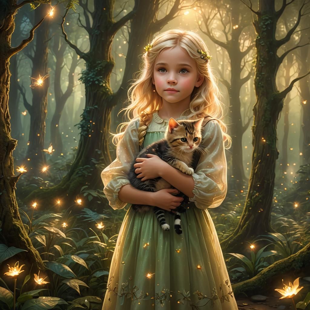 Whimsical Fantasy Scene in Golden Light