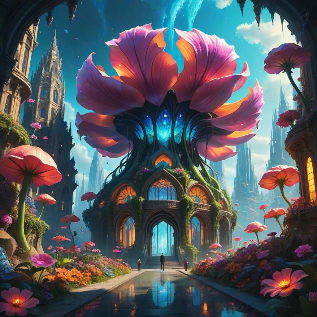 Fantasy City Inside Giant Flower Petals