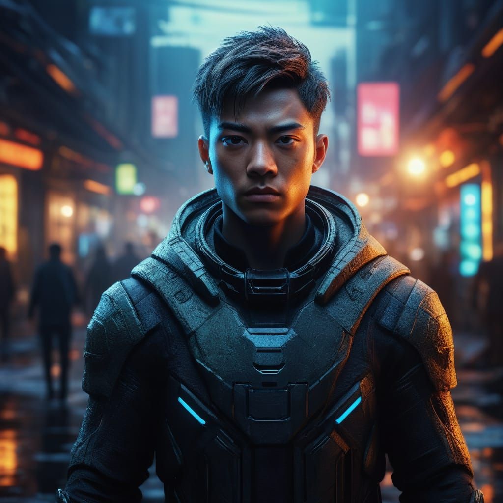 Hyper-Realistic Portrait of a Boy with a Girl in the Backgro...